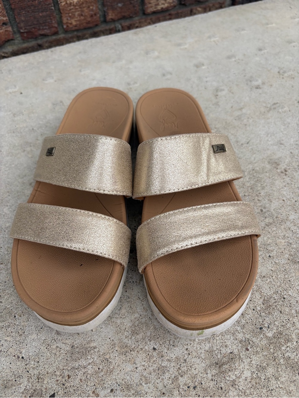 Reef Metallic Gold Double-Strap Slide Sandals